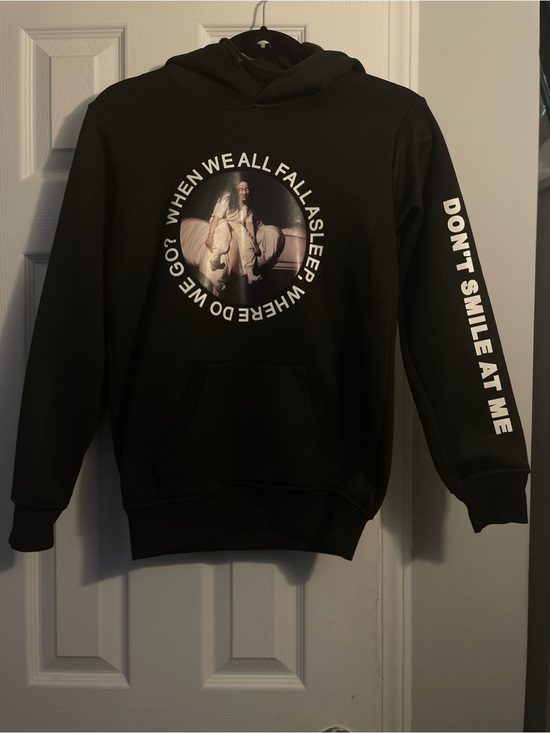 Jackets & Blazers - Black Graphic Hoodie Sweatshirt with 'Don't Smile At Me' Sleeve